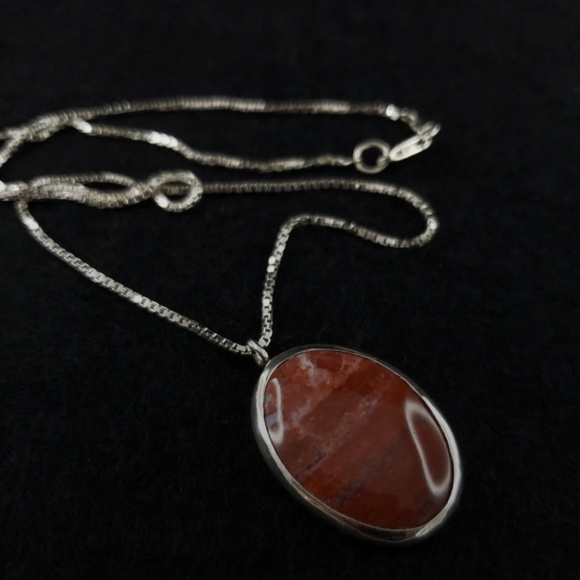925 Sterling Silver Jewelry - Red Jasper Pendant With 925 Italy Sterling Silver Necklace